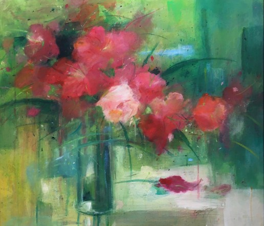 'Flowers in the Window - Hibiscus and Rose' by artist Pamela Dawson Taylor